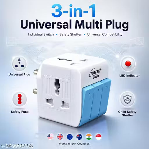 🔌 Universal Power Adapter Plug with 3 Individual Switches